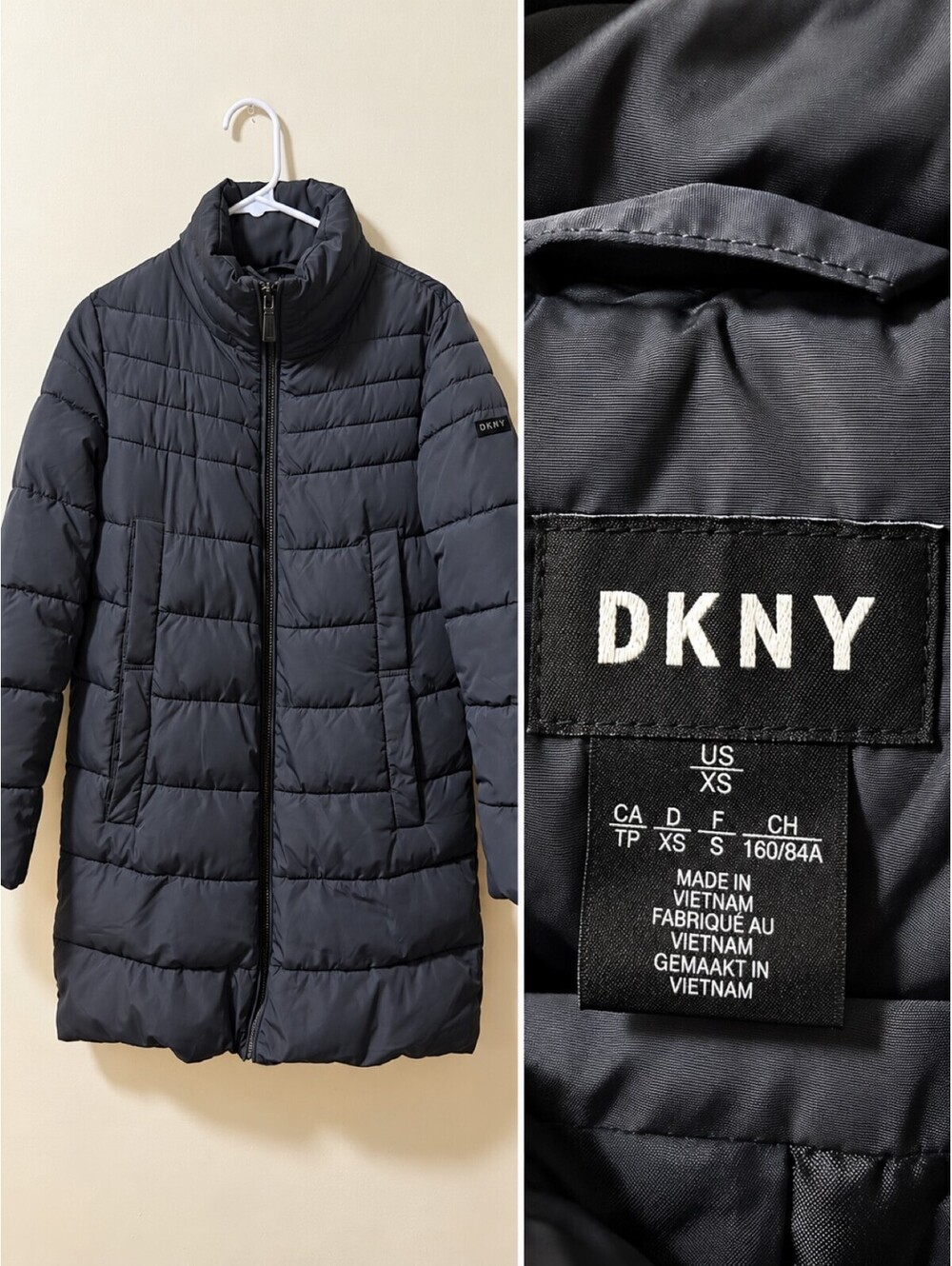 DKNY Black Quilted Puffer Jacket – Size XS